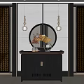 Modern Entryway Console Table Design With Decorative Mirror Vase And Hanging Lamps 3d model