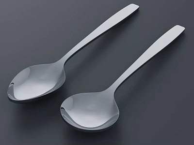 Two Silver Stainless Steel Spoons Modern Sleek Handle Kitchen Dining Cutlery Set 3d model