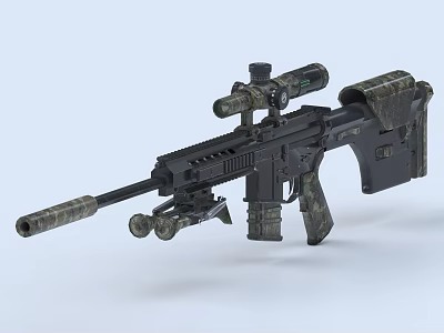 Camouflage Tactical Rifle With Scope And Suppressor 3d model
