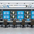 Modern Security Monitoring Room Featuring Multiple Screens Control Desks And Chairs