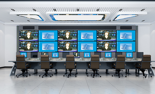 Modern monitoring room TV broadcasting station monitoring center 3d model