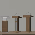 Modern Wooden And White Podiums With Microphones In Simple Room Setting