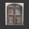 Classic Wooden Door With Intricate Carved Patterns And White Frame