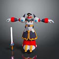 Colorful Robot Character With Outstretched Arms And Standing Sword 3d model