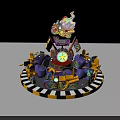 Vibrant Kids Rotating Amusement Ride With Purple Yellow Seats And Black White Checkered Base