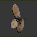Decorative Ornament Set With Three Acorn Shaped Wooden Pieces And Natural Texture