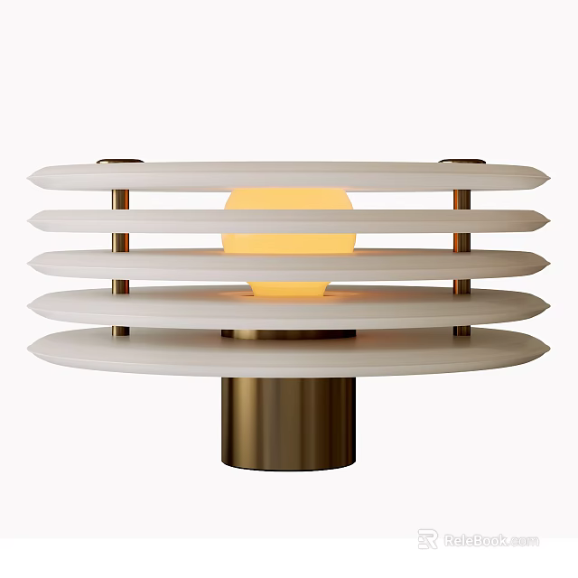 Modern Layered Table Lamp With White Panels Warm Yellow Light And Brass Base 3d model