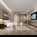 Modern Hotel Guest Room Interior With Comfortable Bed Large TV And Wooden Flooring