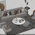 Modern Sofa Coffee Table Combination With Pillows Round Table Armchair And Decorative Rug 3d model