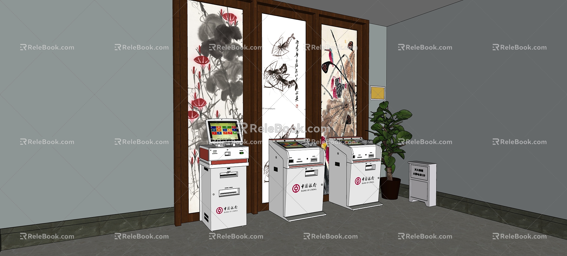 Modern all-in-one bank corner smart terminal 3d model