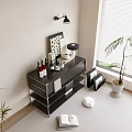 Modern Bookcase In Home Living Corner With Table Lamp Open Book And Decorative Plant