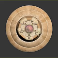 Faceted Pink Gemstone Display On Golden Decorative Base With Circular Platform And Ornamental Details