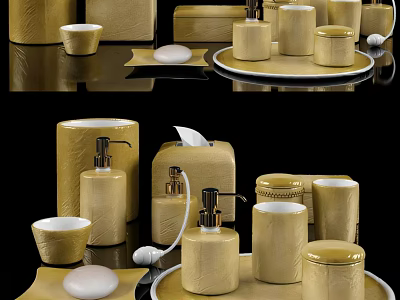 Golden Bathroom Wash Essentials Set With Soap Dispenser Dish Cup And Tissue Holder 3d model