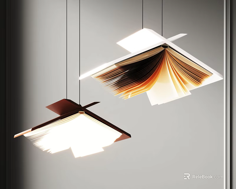 Modern Creative Book Shaped Pendant Light With Wooden Brown And White Design For Interior Decoration 3d model 