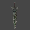 Game Movie Character Wielding Glowing Green Magic Sword With Intricate Hilt And Luminous Accents