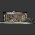 Red Brick Building Model with Circular Structure Windows Arches Steps and Grass