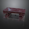 Vintage Red Desk With Worn Surface And Multiple Drawers For Home Workspace 3d model