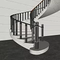 Modern Spiral Staircase With Marble Steps Black Metal Railings White Wall Gray Floor