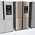 Multiple Modern Refrigerators With Different Color Finishes And Sleek Digital Display Panels