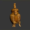 Traditional Yellow Ceramic Household Decor With Lion Lid Two Handles Three Legs