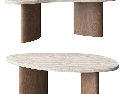 Modern Minimalist Oval Dining Table With Light Stone Top And Wooden Legs 3d model