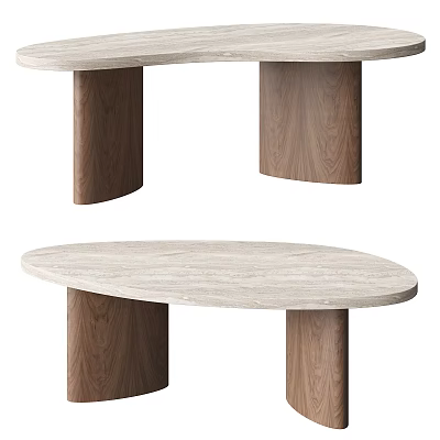 Modern Minimalist Oval Dining Table With Light Stone Top And Wooden Legs 3d model
