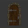 Classic Wooden Door Featuring Arched Stone Frame Colorful Stones And Metal Hinges