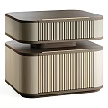 Modern Wooden Bedside Table With Stacked Design Vertical Slatted Panels And Color Contrast