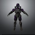 Full Body Armored Character In Mechanical Armor With Purple And Gray Details