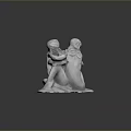 White Mermaid Sculptures Sitting Together With One Playing Instrument And Another Hugging Knees
