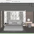 Modern Elegant Bedroom Interior With Marble Accent Wall Large Bed And Dresser Mirror