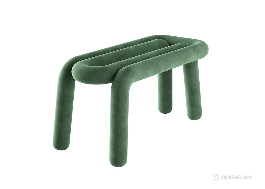 Modern Green Velvet Stool With Curved Tubular Structure And Sleek Lines 3d model 