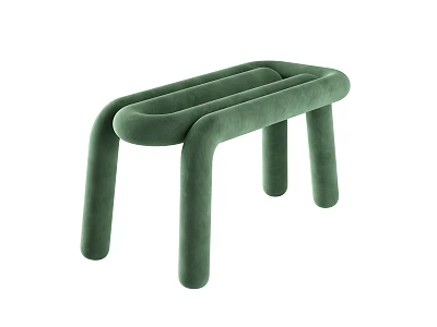 Modern Green Velvet Stool With Curved Tubular Structure And Sleek Lines 3d model