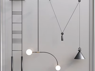 Modern Pendant Lights In Various Designs With Metal Frames And Spherical Bulbs 3d model