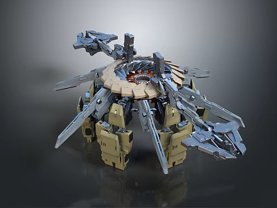 Mechanical Creature Design With Articulated Metallic Arms And Circular Armored Base Structure 3d model
