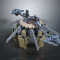 Mechanical Creature Design With Articulated Metallic Arms And Circular Armored Base Structure