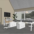 Modern Public Office Space With Open Layout White Desks Ergonomic Chairs And Green Plants