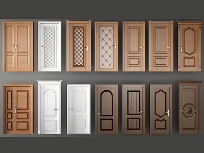 Various Hinged Doors With Wooden Glass Panel And Decorative Design Styles 3d model