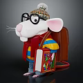 Cartoon Mouse Pom Pom Knitted Hat Glasses Holding Colorful Book Striped Sweater Red Scarf Brown Backpack Jeans