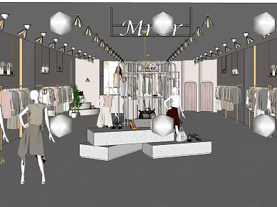Modern Clothing Store Interior With Mannequins Fashion Displays And Elegant Lighting 3d model