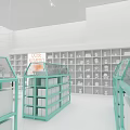 Mineral Specialty Store With Green Display Cases White Interior And Shelves Of Items