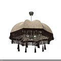 Stylish Two Tone Fabric Chandelier Featuring Fringed Tassels And Classic Design