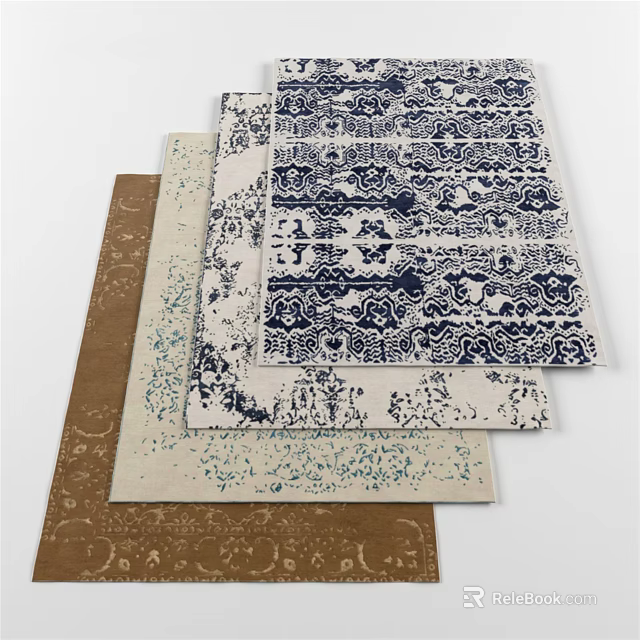 Square Rugs With Various Blue White Brown Traditional Patterns For Home Decor 3d model