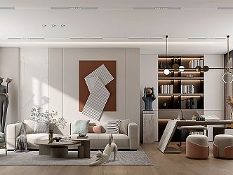 Light Luxury Study Multi-function Area 3d model