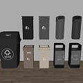 Assorted Trash Bins With Various Designs Colors And Classification Features 3d model
