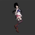 Cute Anime Girl in Maid Outfit with Small Playful Cat Standing Together