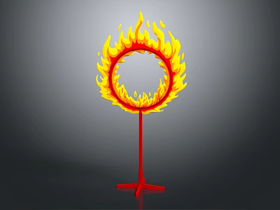 Burning Circular Fire Ring with Red Stand on Dark Background 3d model