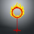 Burning Circular Fire Ring with Red Stand on Dark Background