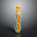 Elegant Gold Blue Decorative Bottle Accessory With Chain Ring Design For Fashion Attire