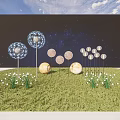 Spherical Transparent And Yellow Decorative Lights In Starry Sky Grassland With Small String Lights